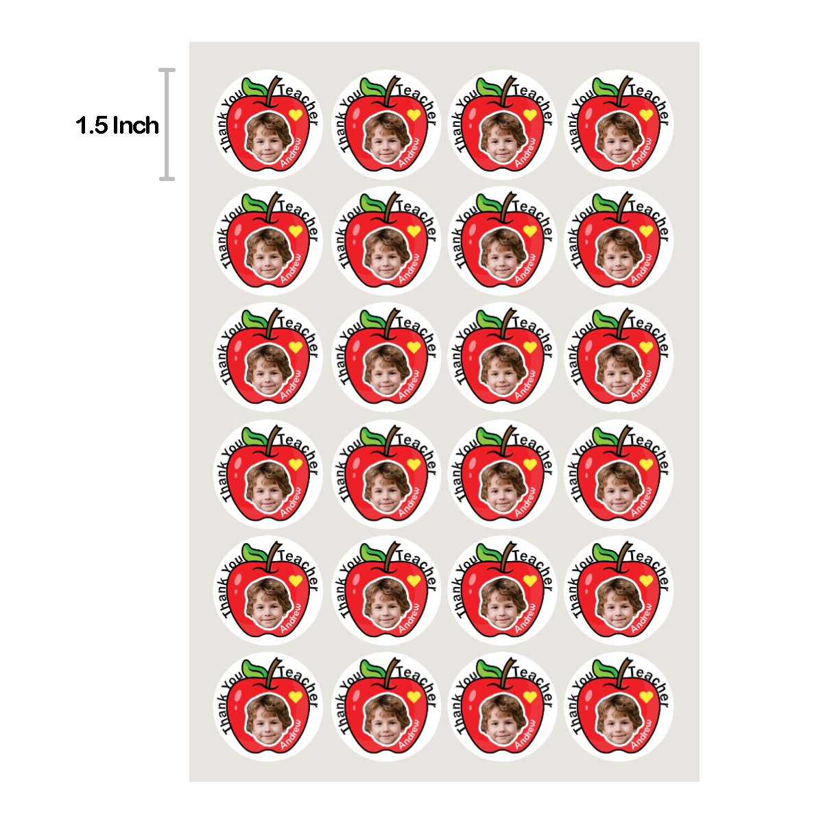 Personalized Thank You Teacher Apple Stickers with Face Photo 24pcs