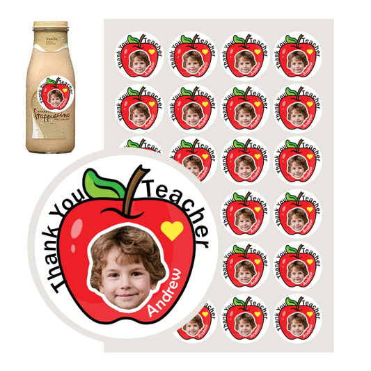 Personalized Thank You Teacher Apple Stickers with Face Photo 24pcs