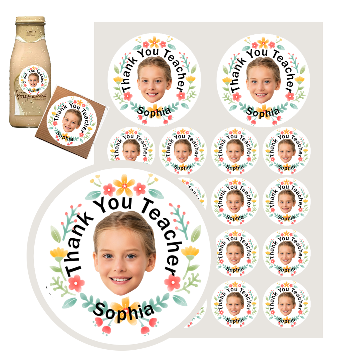 Personalized Thank You Teacher Stickers with Face Photo 18pcs