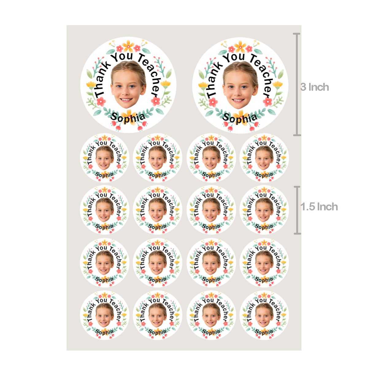 Personalized Thank You Teacher Stickers with Face Photo 18pcs