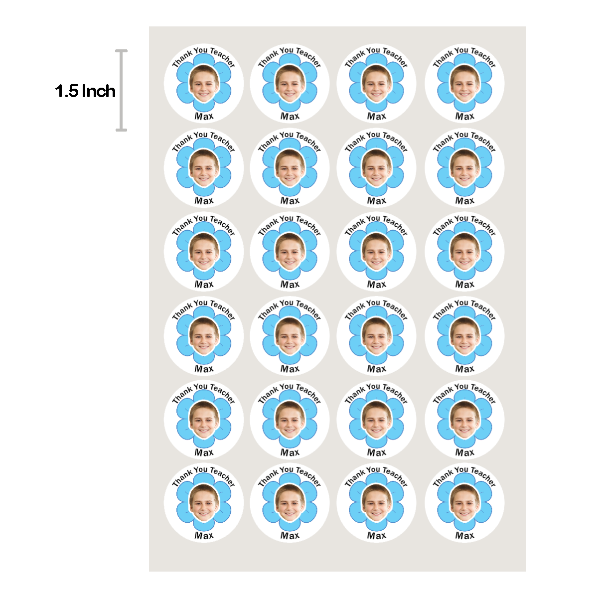 Personalized Thank You Teacher  Stickers with Face Photo 24pcs