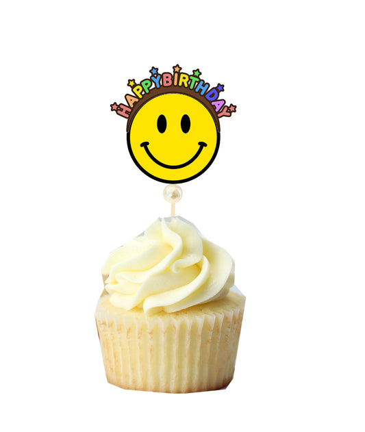 Smile face photo cupcake topper, Birthday cupcake topper