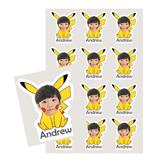 12 labels face photo name labels, Pikachu face photo name stickers