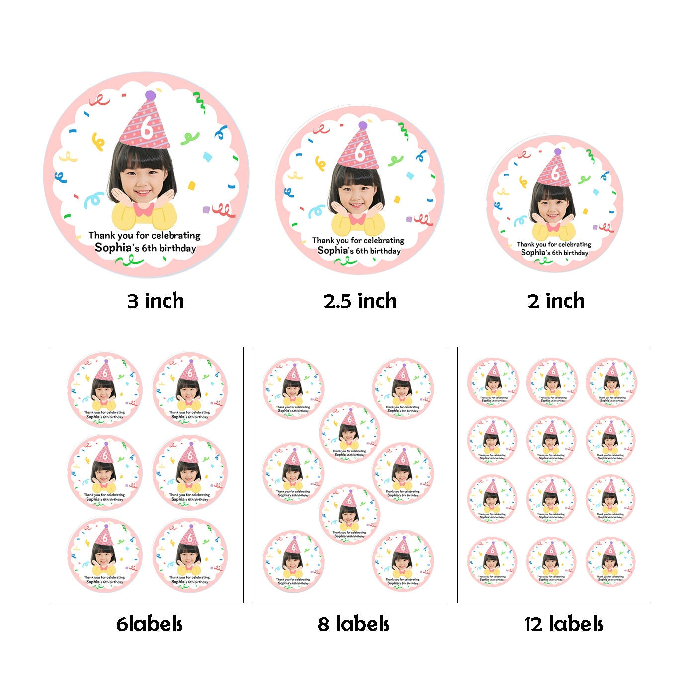 Custom birthday face labels,얼굴생일스티커