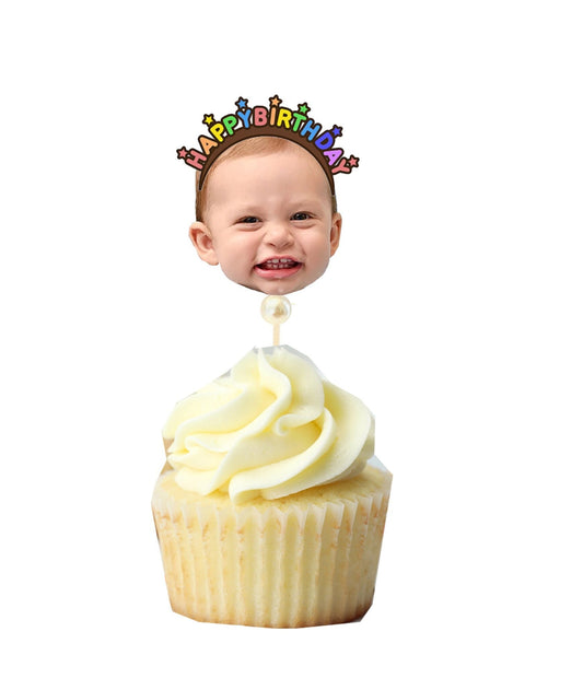 Birthday Cupcake  face photo topper, Custom cupcake topper